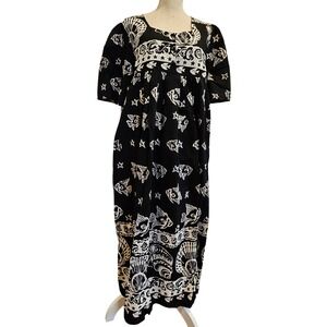 Phases Black White Maxi Dress Fish Star‎ Seashell Print Short Sleeve 1X